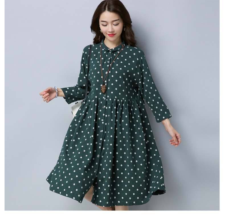 GW2095 Lovely Polka Dot Dress Green