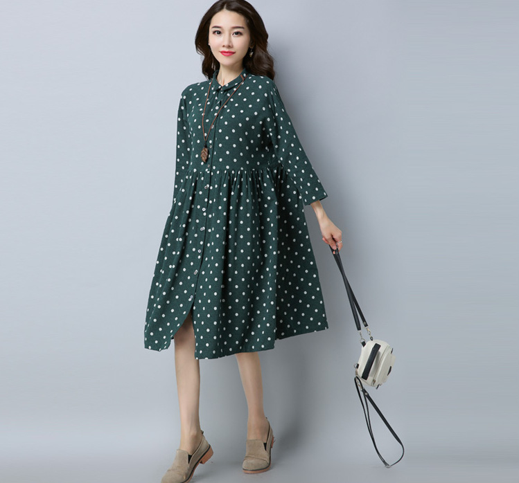 GW2095 Lovely Polka Dot Dress Green