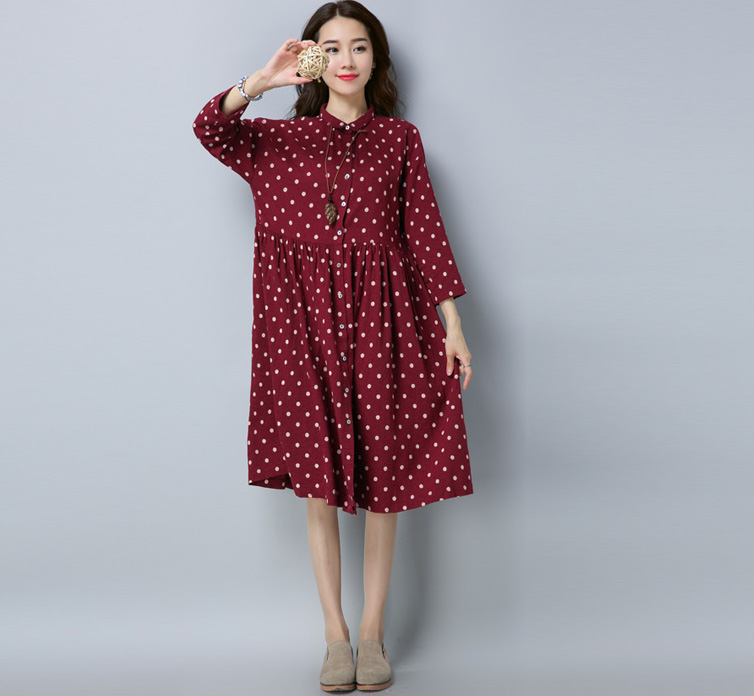 GW2095 Lovely Polka Dot Dress Maroon