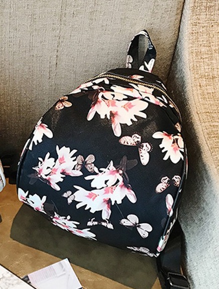 KW80155 Beauty Women Backpack Black Flower