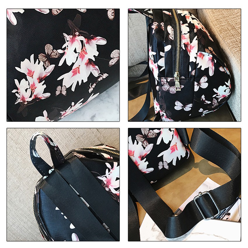 KW80155 Beauty Women Backpack Black Flower