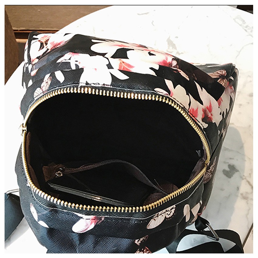 KW80155 Beauty Women Backpack Black Flower