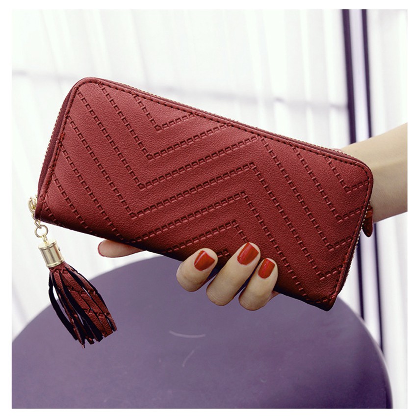 KW80158 Stylish Tassel Zip Purse Maroon