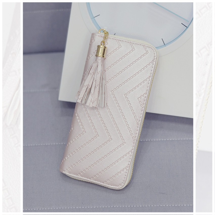 KW80158 Stylish Tassel Zip Purse Cream