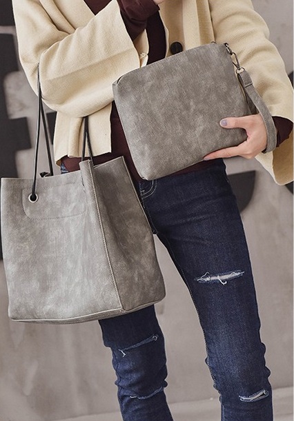 KW80166 Stylish Vintage 2 In 1 Handbag Grey