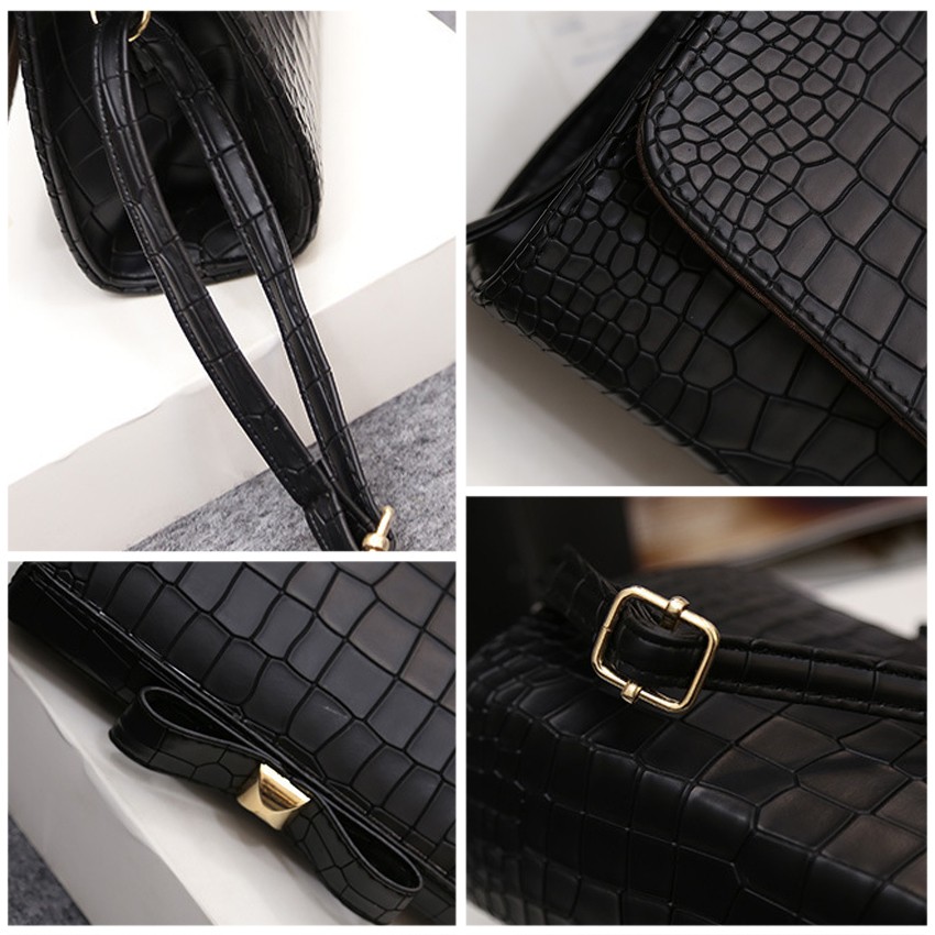 KW80176 Trendy Ribbon Sling Bag Black