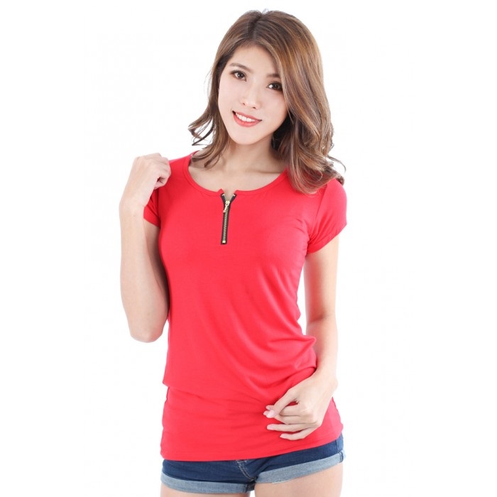 QA-224 Ladies Zipper Top Red