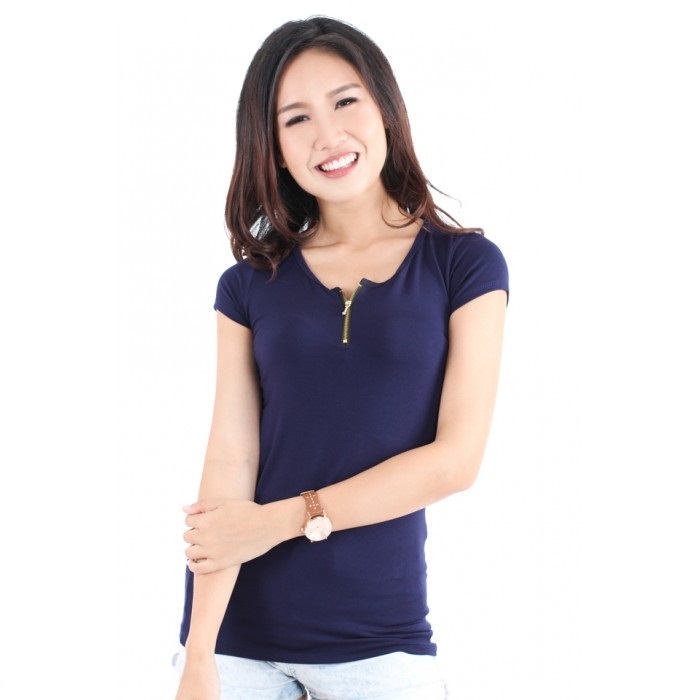 QA-224 Ladies Zipper Top Dark Blue