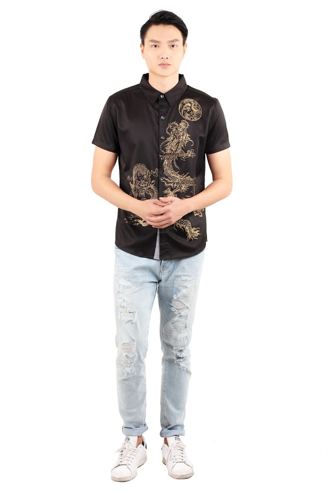 QA-283 Printed Fashion Men Shirt Black