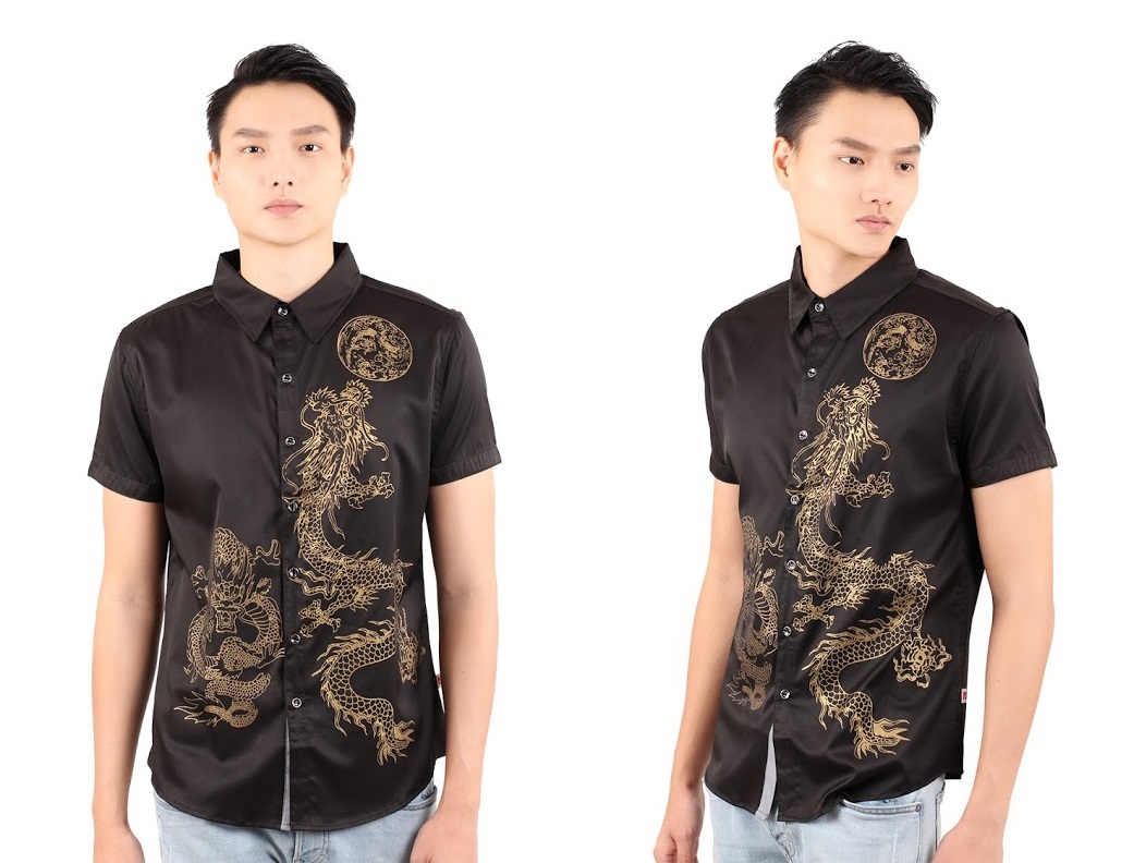 QA-283 Printed Fashion Men Shirt Black