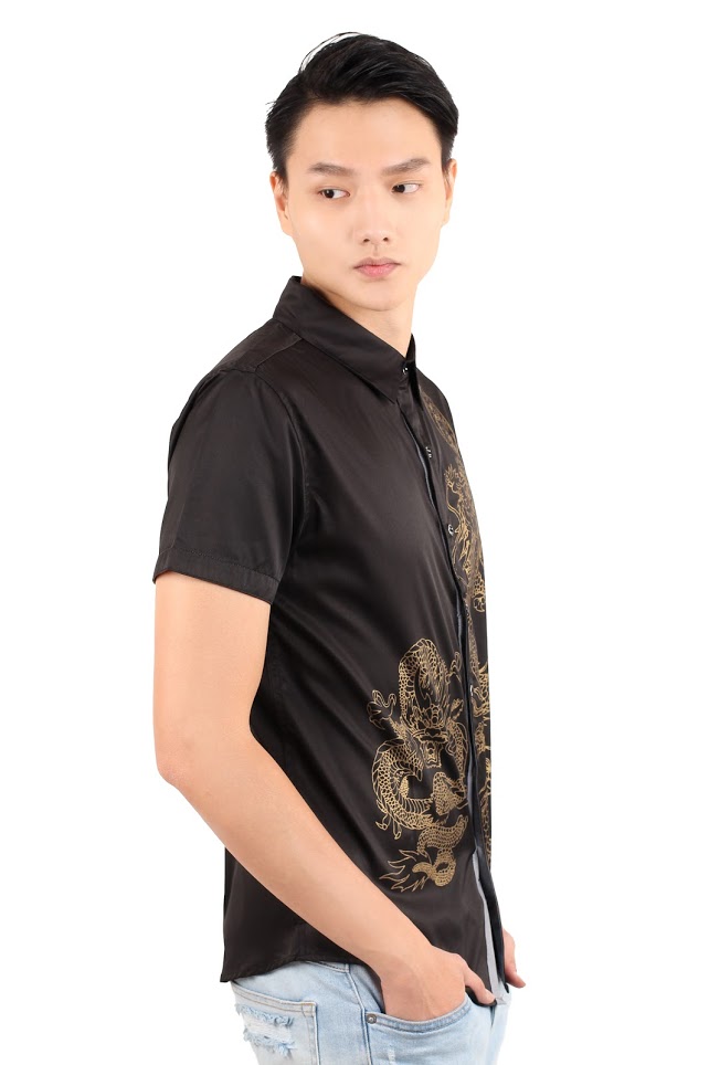 QA-283 Printed Fashion Men Shirt Black