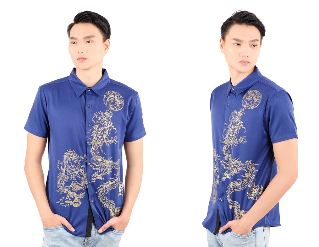 QA-283 Printed Fashion Men Shirt Blue