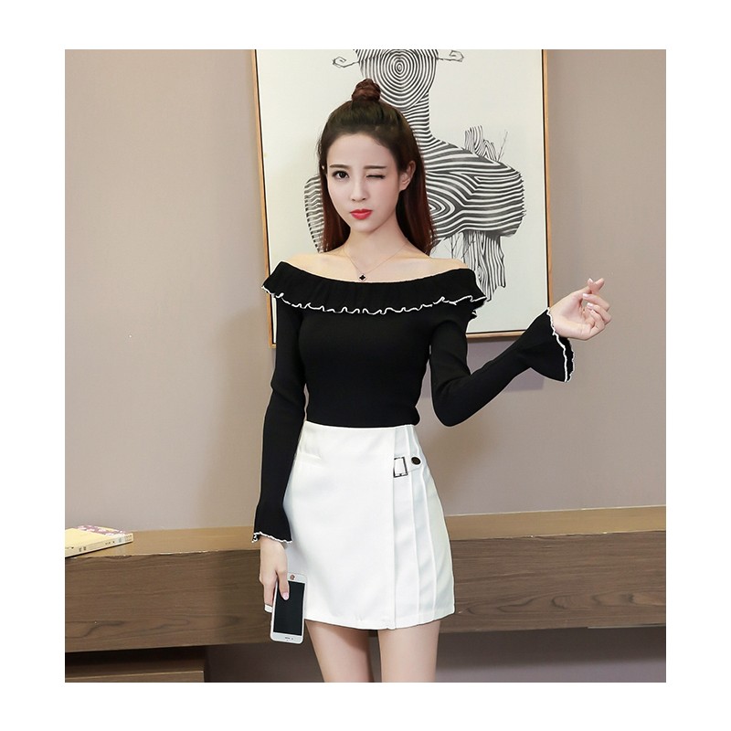 WT21003 Pretty Off-Shoulder Top Black