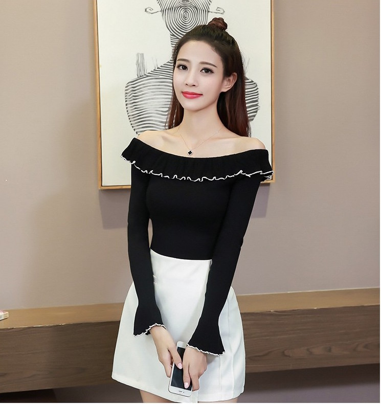 WT21003 Pretty Off-Shoulder Top Black