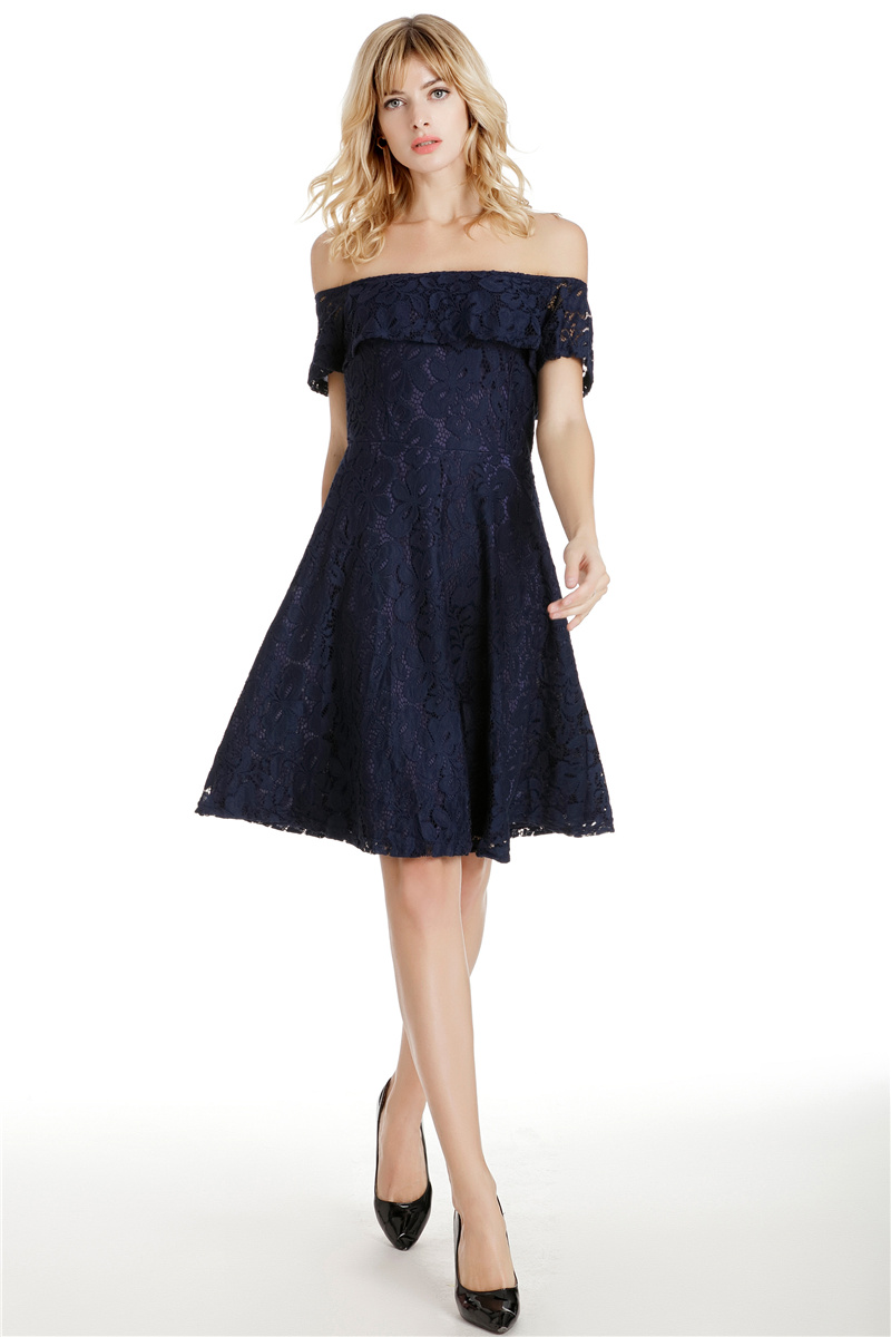 GW2131 Pretty Off Shoulder Dress Dark Blue