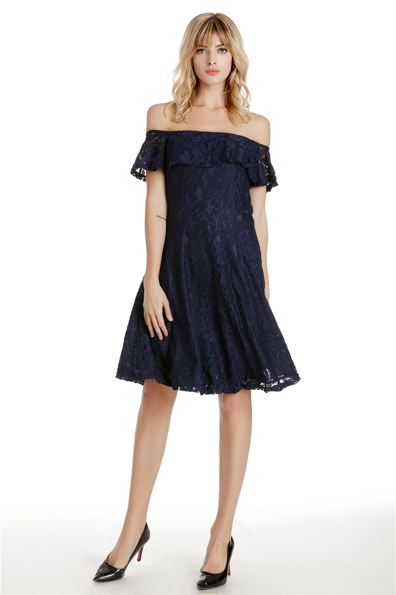 GW2131 Pretty Off Shoulder Dress Dark Blue