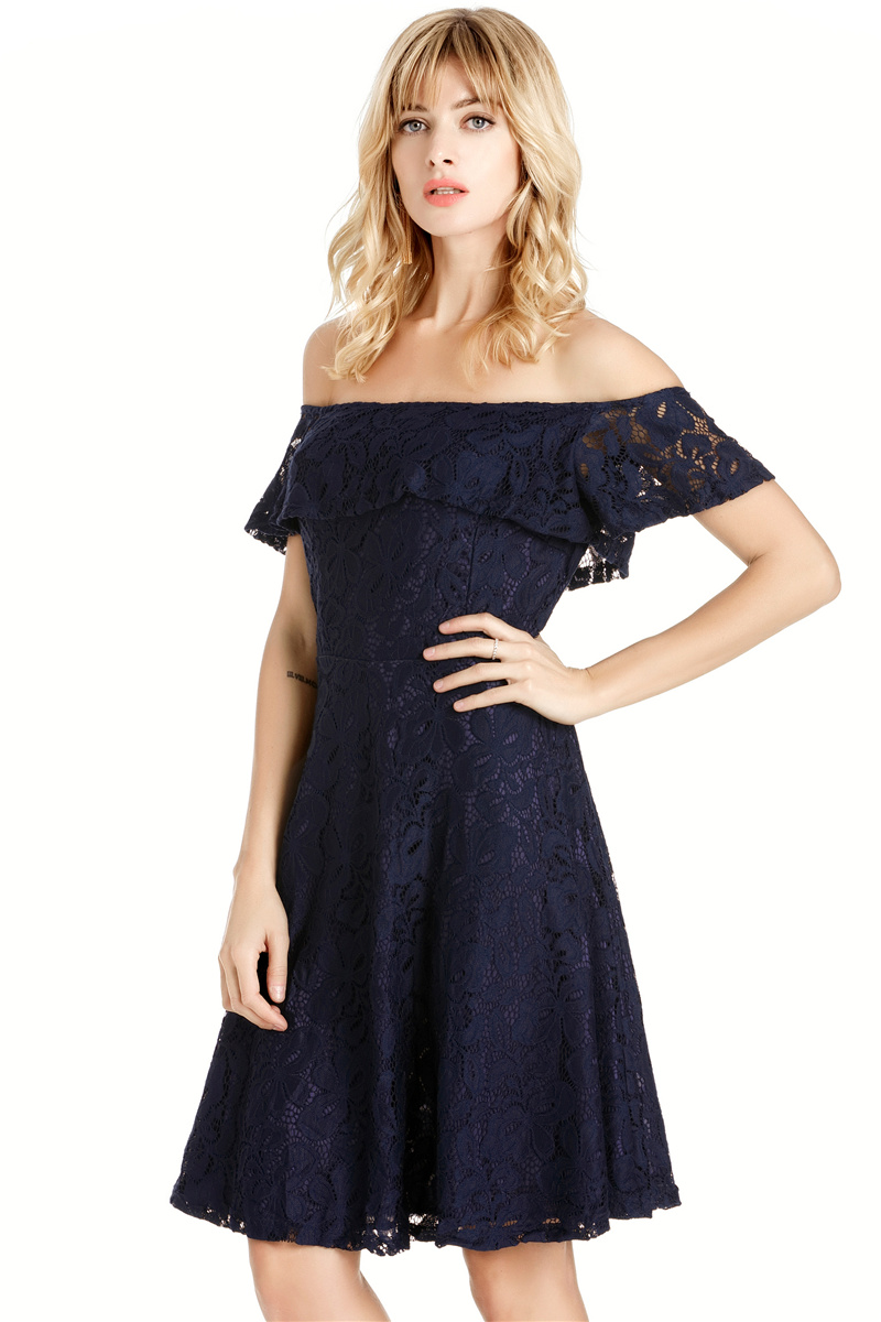 GW2131 Pretty Off Shoulder Dress Dark Blue