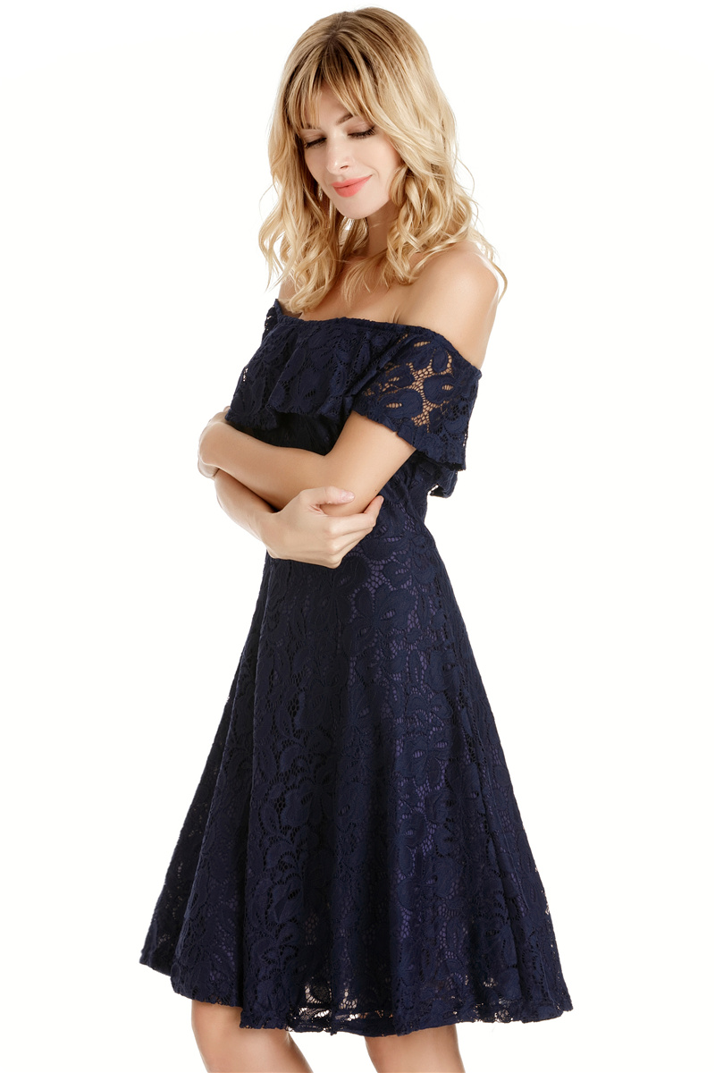 GW2131 Pretty Off Shoulder Dress Dark Blue