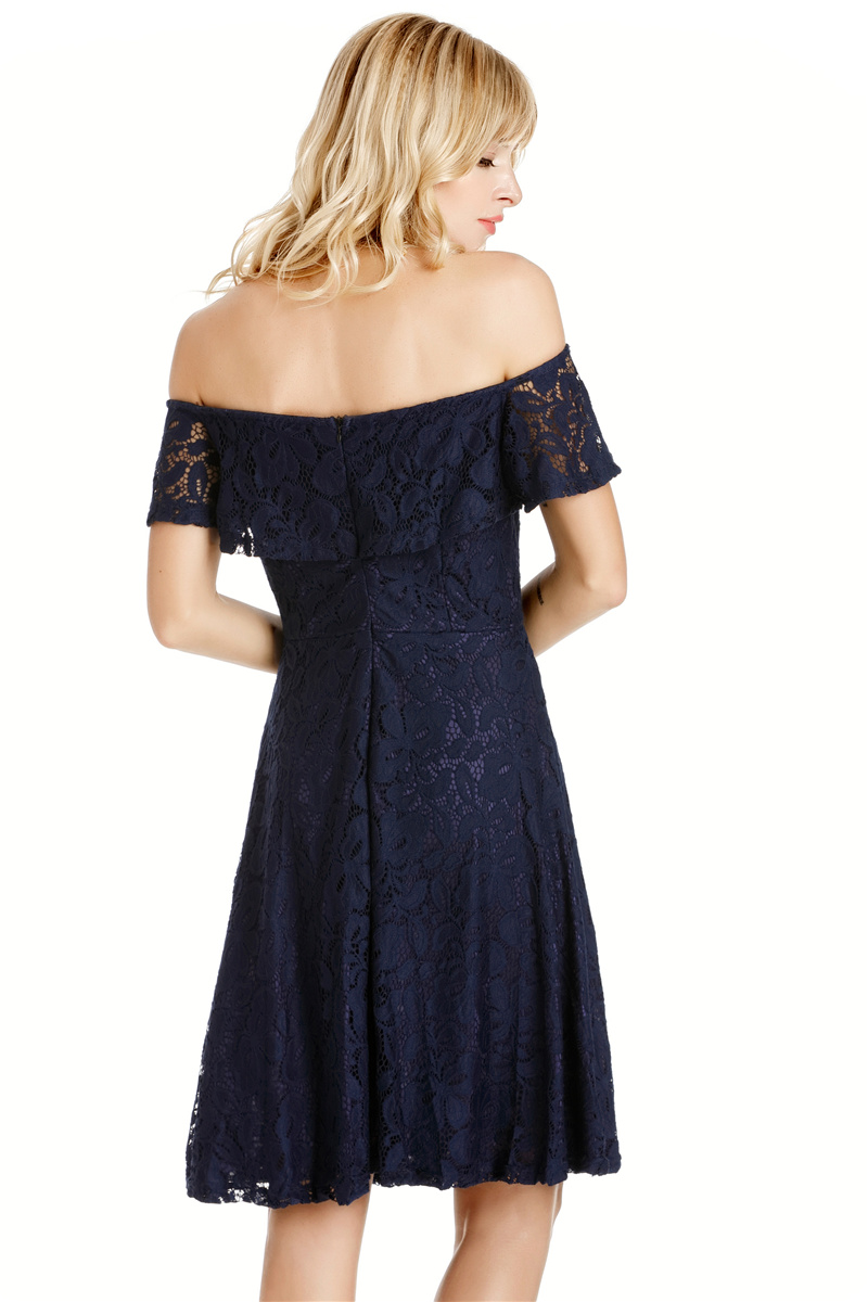 GW2131 Pretty Off Shoulder Dress Dark Blue