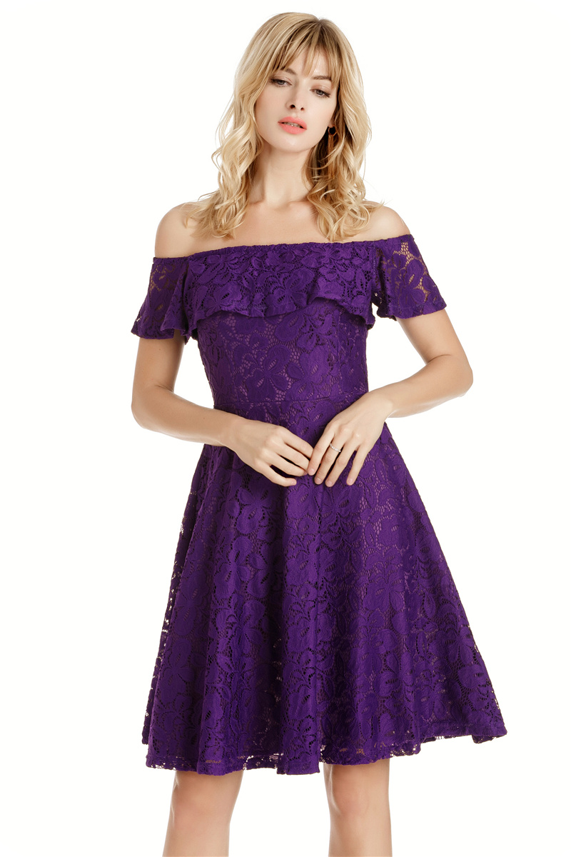 GW2131 Pretty Off Shoulder Dress Purple