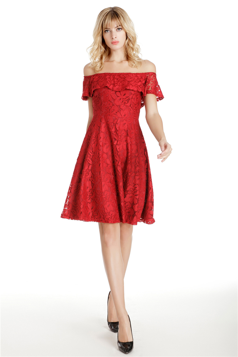 GW2131 Pretty Off Shoulder Dress Red