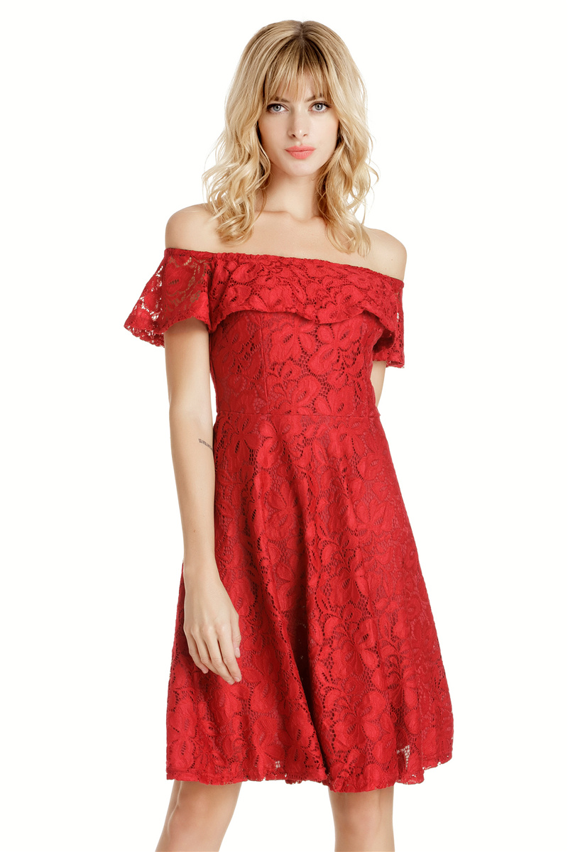 GW2131 Pretty Off Shoulder Dress Red