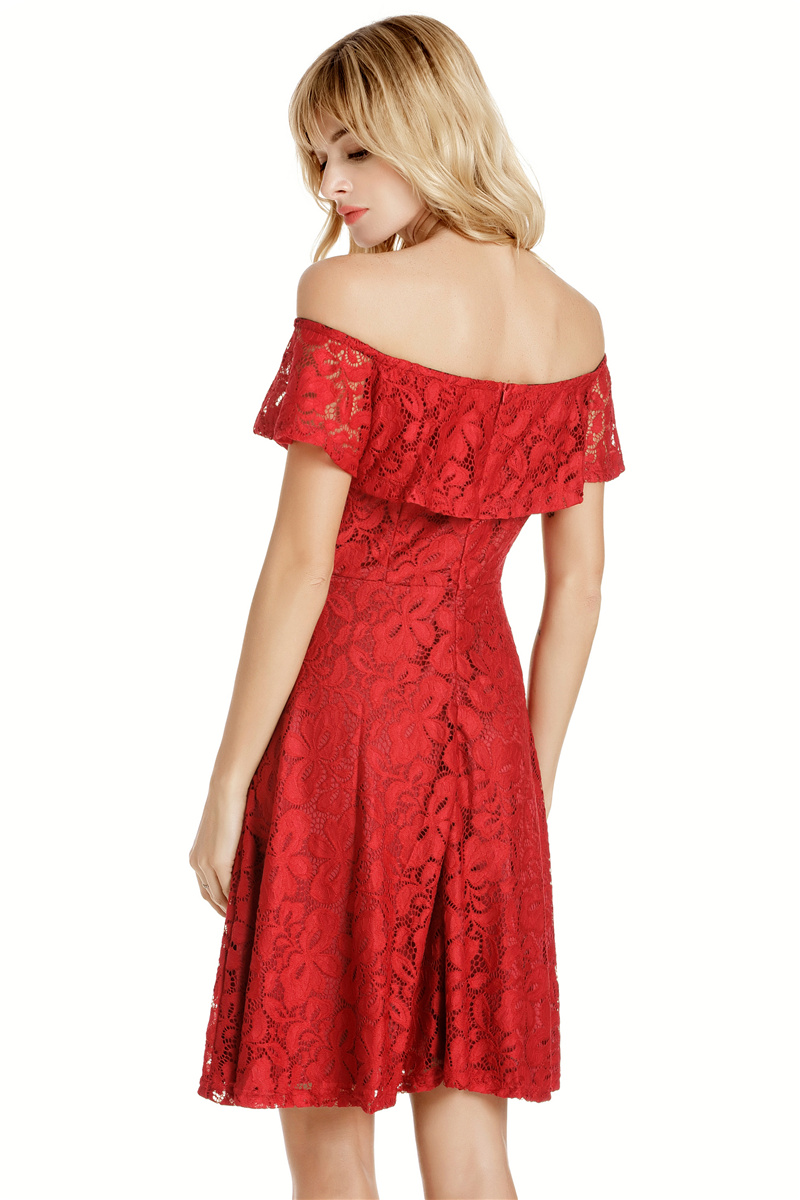 GW2131 Pretty Off Shoulder Dress Red