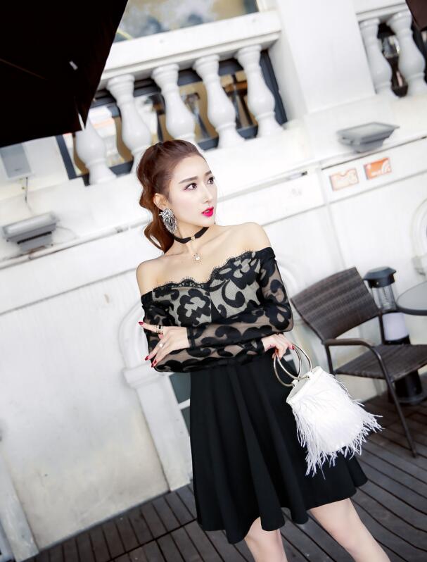 GW2159 Pretty Off Shoulder Dress Black