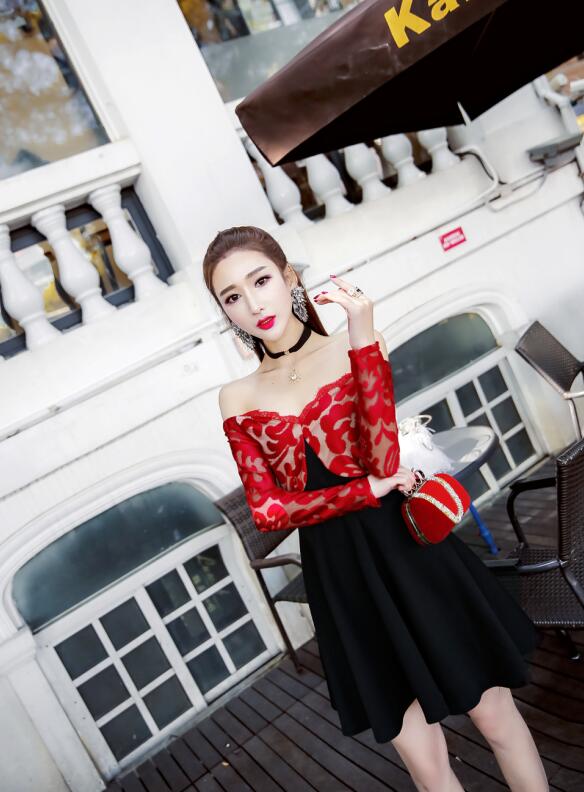 GW2159 Pretty Off Shoulder Dress Red