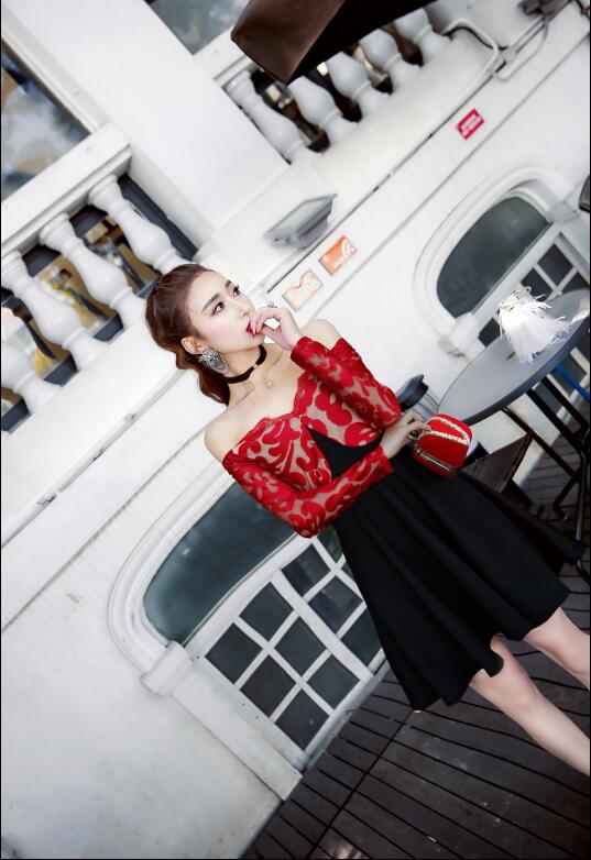 GW2159 Pretty Off Shoulder Dress Red