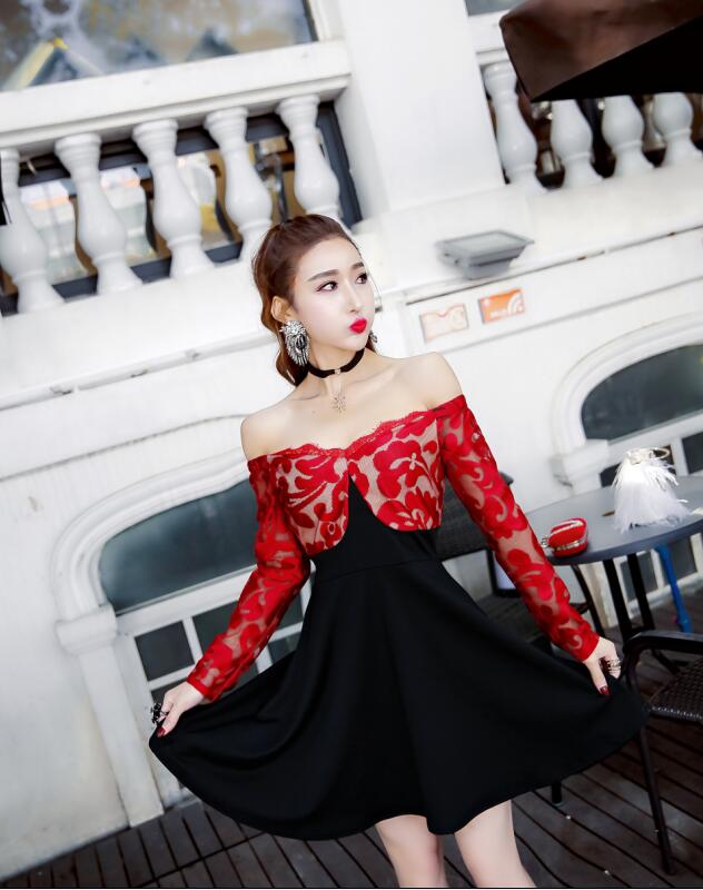 GW2159 Pretty Off Shoulder Dress Red