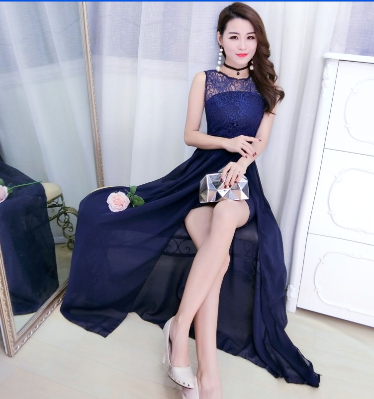 GW2160 Elegant Maxi Dress Blue