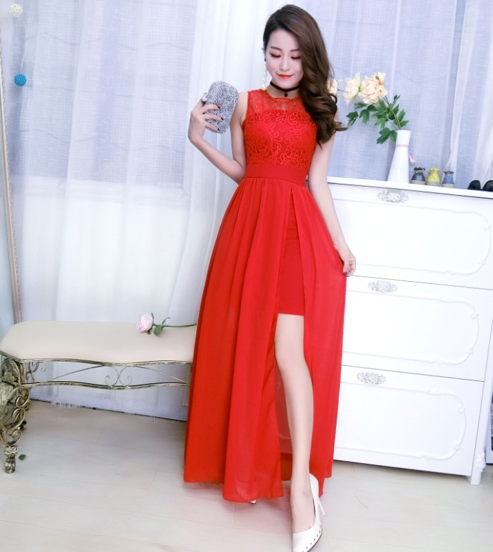 GW2160 Elegant Maxi Dress Red