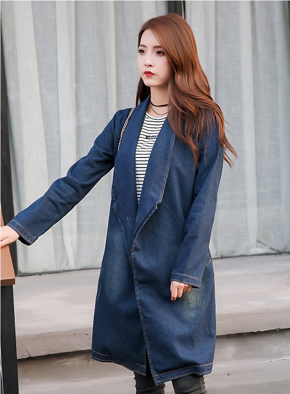 GW2177 Trendy Denim Cardigan Blue