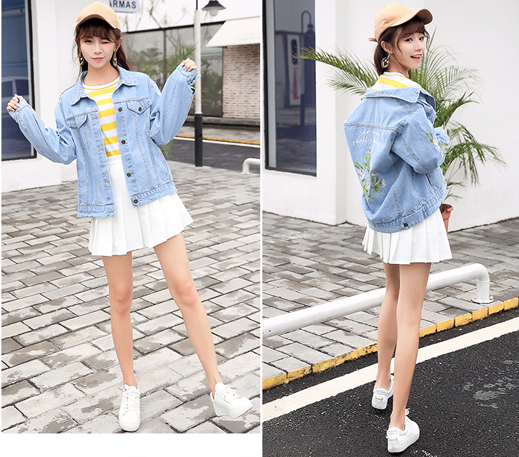 GW2178 Charming Embroidery Denim Jacket Light Blue