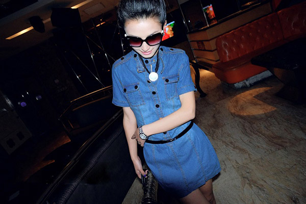 KF506 Stylish Denim Dress Blue