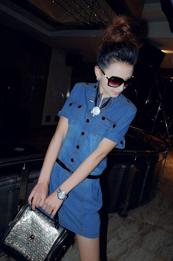 KF506 Stylish Denim Dress Blue