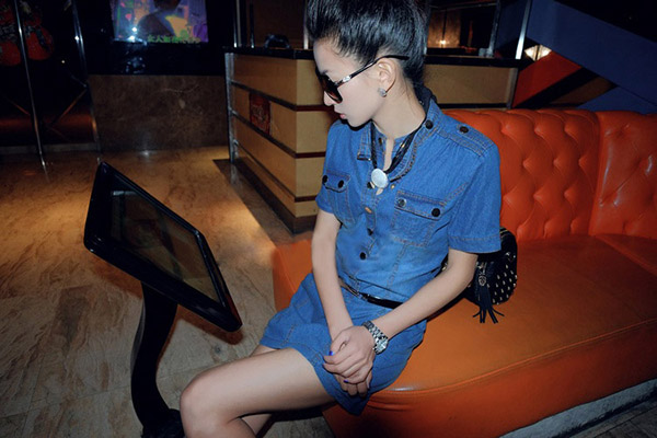 KF506 Stylish Denim Dress Blue