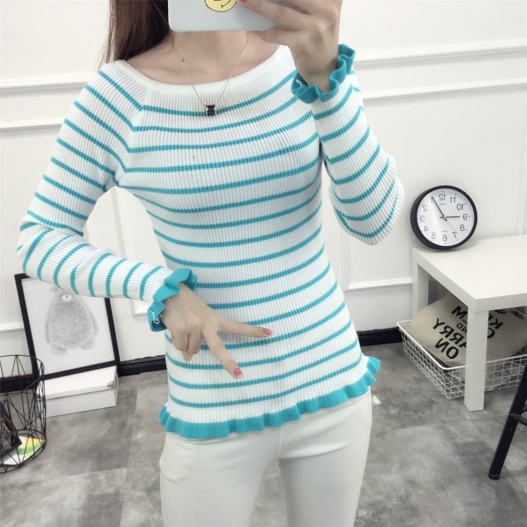 KF513 Long Sleeved Shirt Stripe Blue