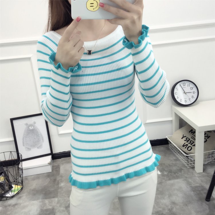 KF513 Long Sleeved Shirt Stripe Blue