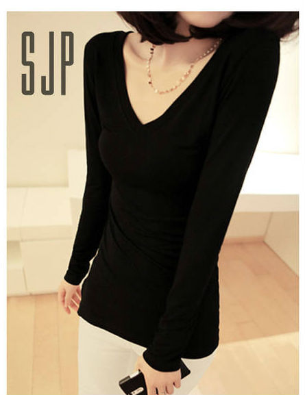 KF514 Long Sleeved V-Neck T-Shirt Black