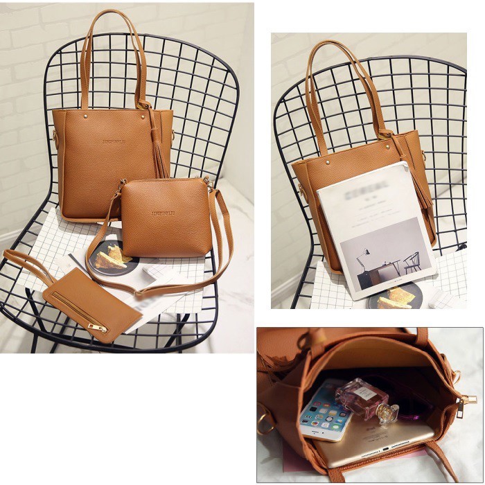 KY1001 Fashion Tote Bag (3 in 1) Brown