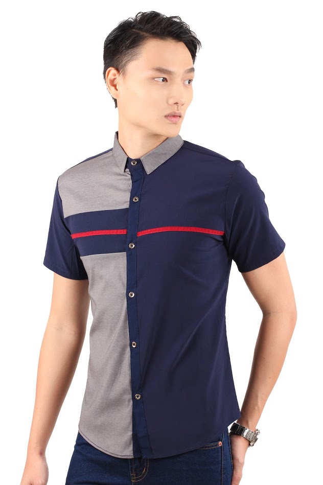 QA-237 Men Trendy Shirt Navy Blue