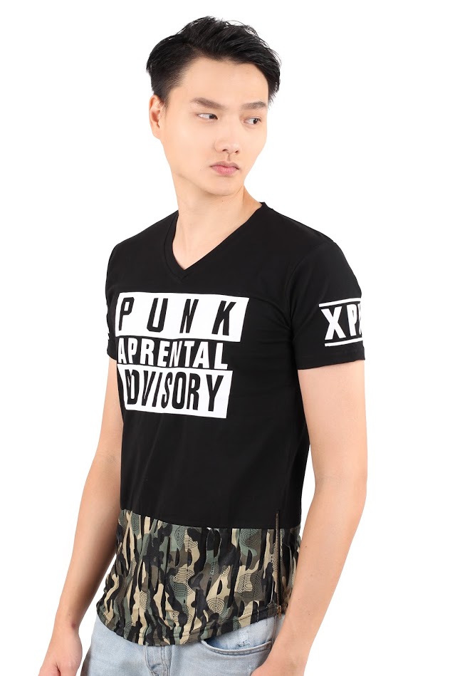 QA-321 Men V Neck T Shirt Black