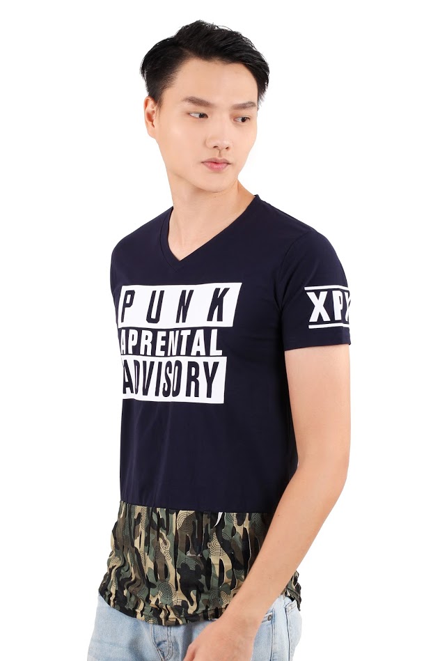 QA-321 Men V Neck T Shirt Navy Blue