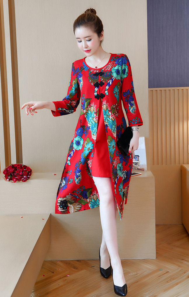 VW12208 Classic Floral Cheongsam Red