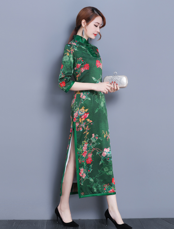 VW12213 Trendy Cheongsam Green