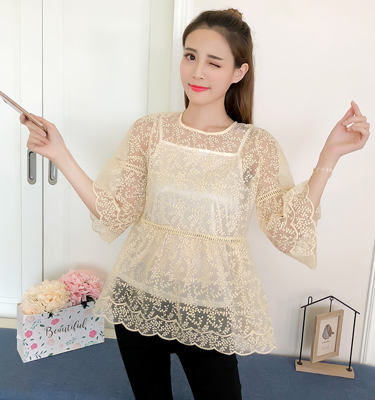 VW12235 Unique Lace Top Almond