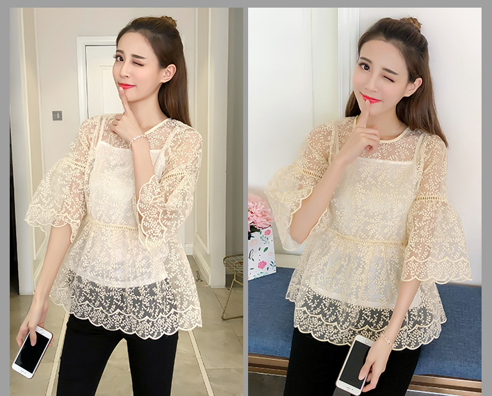 VW12235 Unique Lace Top Almond