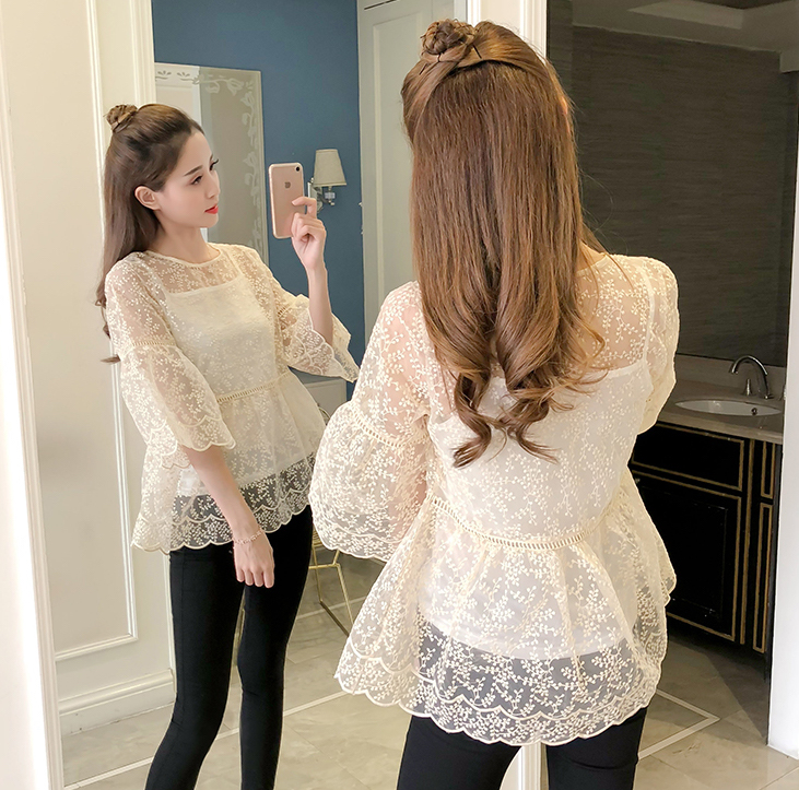 VW12235 Unique Lace Top Almond